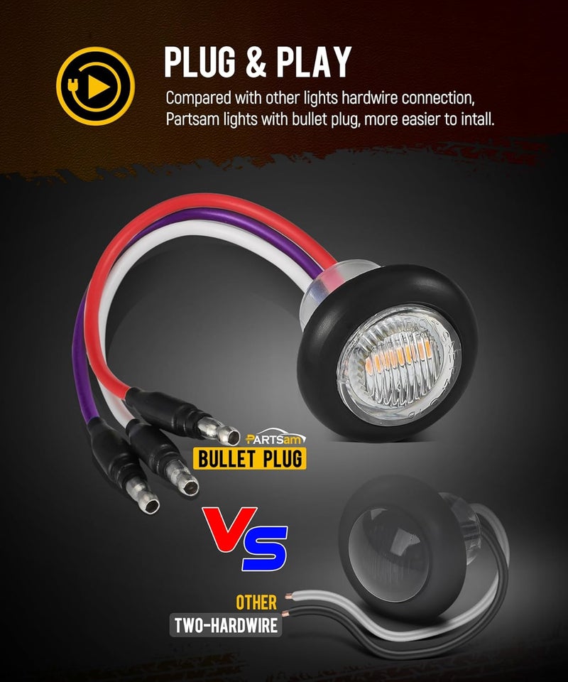 Partsam 10Pcs Dual Color 3/4" Round LED Marker Light Red to Purple Auxiliary Light Side Marker Clearance Light Indicators with Bullet Plug for Trailer Truck Pickup Camper RV - Image 3